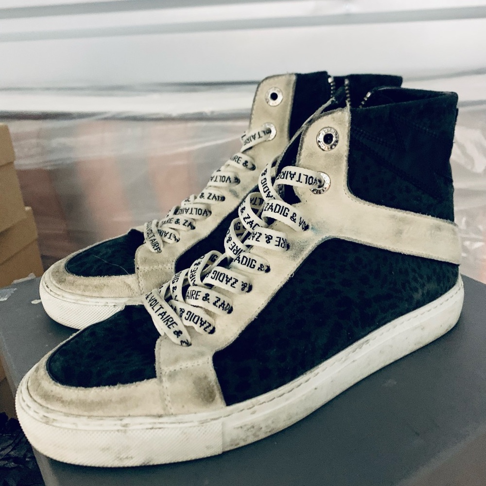 Zadig & Voltaire Black and Cream High-Top Sneakers